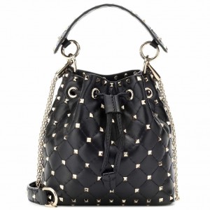 Valentino Small Noir Rockstud Spike Bucket Bag