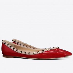 Valentino Rockstud Ballet Flats In Red Patent Leather