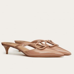 Valentino VLogo Mules 40mm In Beige Patent Leather 