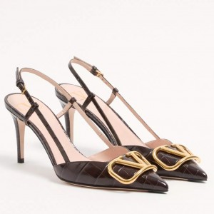 Valentino VLogo Signature Slingback Pumps 80mm in Black Croc-embossed Leather