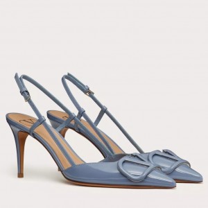 Valentino Vlogo Slingback Pumps 80mm In Blue Patent Leather