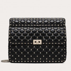 Valentino Black Large Free Rockstud Spike Chain Bag