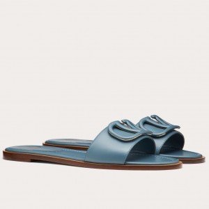 Valentino Vlogo Flat Slide Sandals In Amadeus Calfskin 