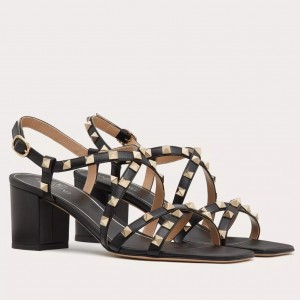 Valentino Rockstud Sandals 60MM with Straps in Black Leather