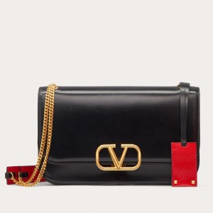 Valentino Medium Vlock Shoulder Bag In Black Calfskin