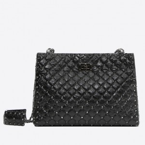 Valentino All Black Rockstud Spike Tote Bag