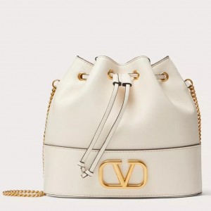 Valentino VLogo Signature Mini Bucket Bag in White Leather