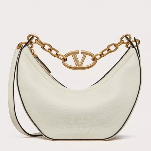 Valentino VLogo Moon Small Hobo Bag with Chain in White Leather