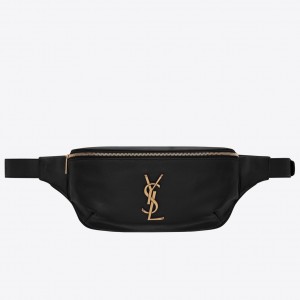 Saint Laurent Classic Monogram Belt Bag In Black Grained Leather