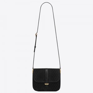 Saint Laurent Monogram All Over Small Satchel In Black Suede