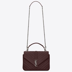 Saint Laurent College Medium Bag In Burgundy Matelasse Leather