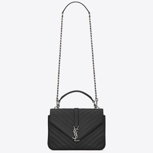 Saint Laurent College Medium Bag In Black Matelasse Leather