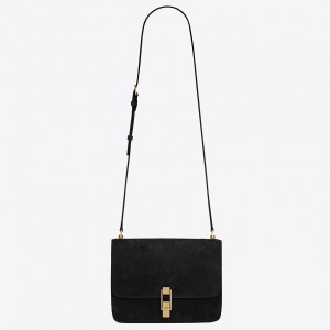 Saint Laurent Carre Satchel Bag In Black Suede Leather