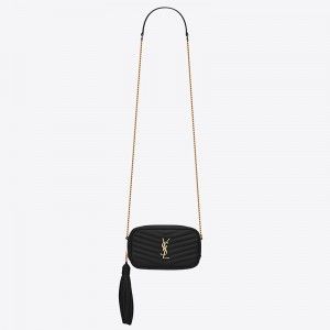 Saint Laurent Lou Mini Bag In Black Grained Leather