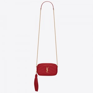 Saint Laurent Lou Mini Bag In Red Grained Leather