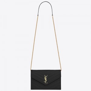 Saint Laurent WOC Envelope Chain Wallet In Black Leather