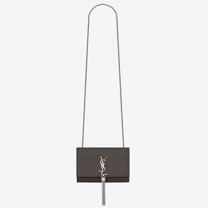 Saint Laurent Small Kate Tassel Bag In Grey Grained Leather