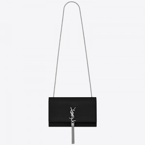 Saint Laurent Medium Kate Bag With Tassel In Black Grained Leather