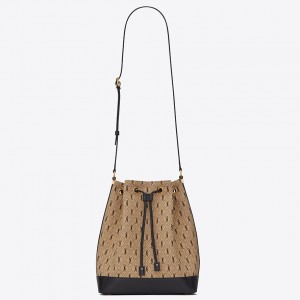 Saint Laurent Monogram All Over Bucket Bag In Canvas