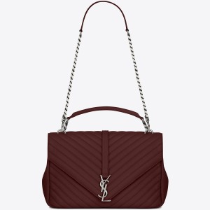 Saint Laurent College Large Bag In Bordeaux Matelasse Leather