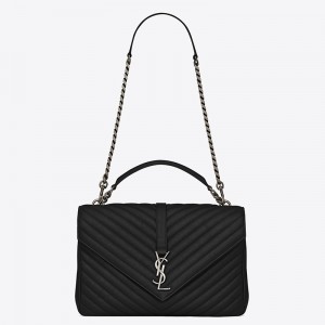 Saint Laurent College Large Bag In Black Matelasse Leather