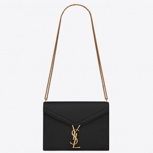 Saint Laurent Cassandra Clasp Bag In Black Grained Leather