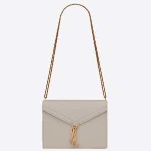Saint Laurent Cassandra Clasp Bag In Blanc Grained Leather