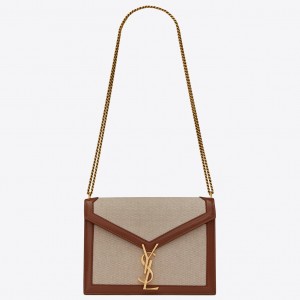 Saint Laurent Cassandra Clasp Bag In Beige Canvas