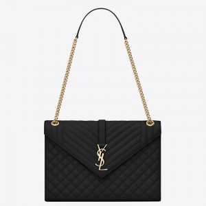 Saint Laurent Envelope Large Bag In Black Grained Leather