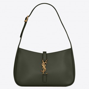 Saint Laurent Le 5 À 7 Hobo Bag in Green Smooth Leather