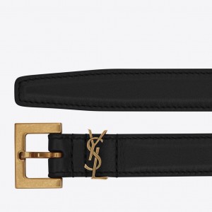 Saint Laurent Cassandre Square Buckle Belt 20MM In Black Leather