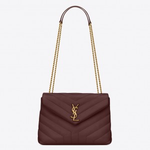 Saint Laurent Loulou Small Bag In Bordeaux Matelasse Leather