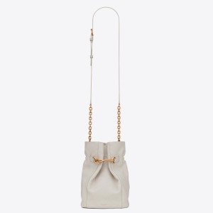 Saint Laurent Le Maillon Hook Bucket Bag In White Lambskin