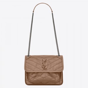 Saint Laurent Baby Niki Chain Bag In Taupe Crinkled Leather