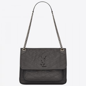 Saint Laurent Medium Niki Bag In Storm Gray Crinkled Leather