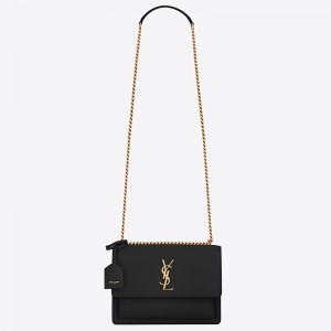 Saint Laurent Sunset Medium Bag In Black Calfskin