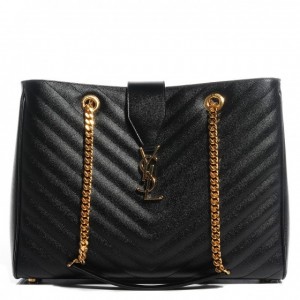 Saint Laurent Monogram Tote Bag In Black Grained Leather