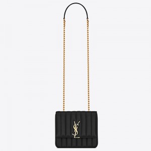 Saint Laurent Medium Vicky Bag In Black Lambskin