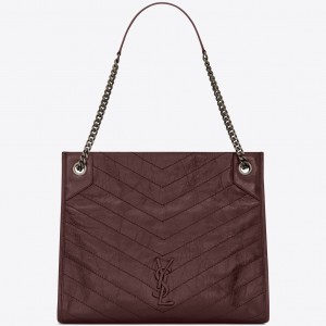 Saint Laurent Medium Niki Shopping Bag In Bordeaux Leather 