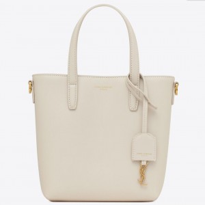 Saint Laurent Mini Toy Shopping Bag in White Calfskin