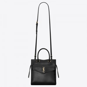 Saint Laurent Small Uptown Tote In Black Calfskin