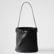 Prada Buckle Bucket Bag with Belt in Black Calfskin