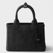 Prada Jardiniere Small Tote Bag in Black Cotton Canvas