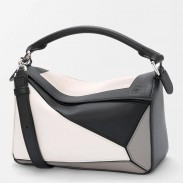 Loewe Puzzle Small Bag in Black and White Calfskin 