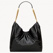 Saint Laurent Hortense Small Hobo Bag in Black Shiny Leather