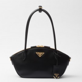 Prada Shoulder Bag with Double Zipper in Black Calfskin