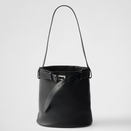Prada Buckle Bucket Bag with Belt in Black Calfskin