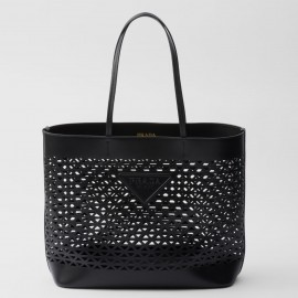 Prada Large Tote Bag in Black Perforated Leather 