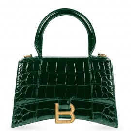 Balenciaga Hourglass XS Bag in Green Crocodile Embossed Calfskin