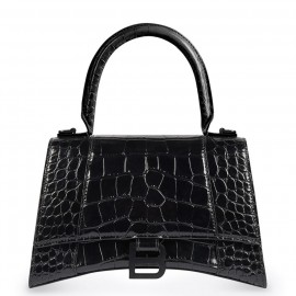 Balenciaga Hourglass XS Bag in Noir Crocodile Embossed Calfskin